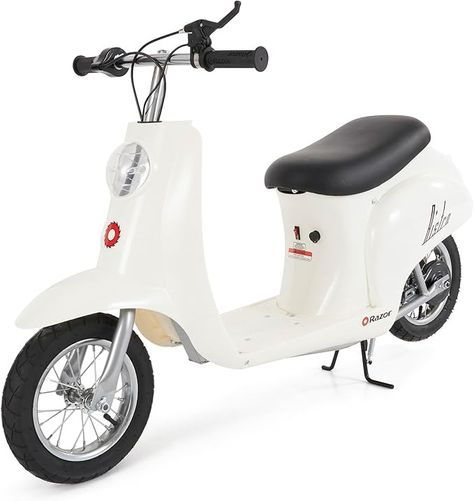 Amazon.com : Razor Pocket Mod Miniature Euro 24V Electric Kids Ride on Retro Moped Scooter, Speeds Up to 15 Mph and 10 Mile Range, Ages 13+, Betty : Electric Sports Scooters : Sports & Outdoors Razor Moped, Moped Scooter, Mopeds, Birthday List, Euro Style, Kids Ride On, Cute Cars, Ride On, Electric Scooter