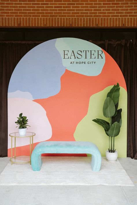 Art Backdrop Ideas, Plywood Photo Backdrop, Photo Op Wall Ideas, Welcome Church Background, Christmas Church Photo Backdrop, Easter Backdrop Ideas Church, Conference Photo Booth, Church Backdrop Ideas, Church Backdrop Stage Design