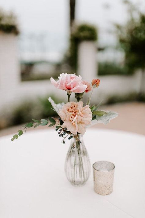 Cute wedding bud vase and mercury glass candles #weddinginspo Small Vases With Flowers, Bud Vases Wedding, Bud Vases Arrangements, Bud Vase Centerpiece, Bud Vases Flowers, Vase Ideas, Mercury Glass Candles, Glass Candles, Small Centerpieces