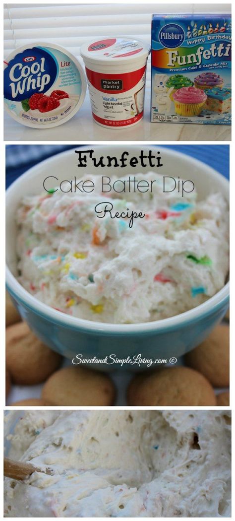 Easy Funfetti Cake Batter Dip Recipe | takes 5 min!♡ Easy Funfetti Cake, Funfetti Cake Batter Dip, Cake Batter Dip, Food Wedding, Sweet Dips, Desserts Vegan, Funfetti Cake, Dessert Dips, Plain Yogurt