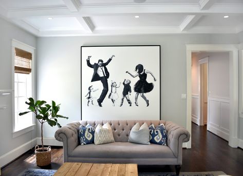 Modern Family Portrait by Nicolette Atelier seen at Private Residence | Wescover Husband Coming Home, Family Portrait Wall, Family In The Kitchen, Frames Diy, Family Portrait Painting, Family Photo Wall, Photo Layout, Photo Wall Decor, Portrait Wall