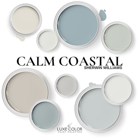 Calm Coastal Paint Color Palette Coastal Colors Sherwin Williams Beach House Colors and Coastal Exterior Paint Colors - Etsy Beach House Door Colors, Beach House Colour Palette, Coastal House Colors Exterior, Exterior Coastal House Colors, Sherwin Williams Beach House Colors, Vacation Color Palette, Coastal Exterior Paint Colors, Color Palette Coastal, Beach Farmhouse Decor