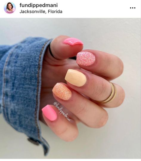 Dreamsicle Nails, Dip Nails Ideas Summer, Simple June Nails, Summertime Nail Ideas, August Dip Nails 2024, August Nails Ideas Short, Summer Nails No Design, Simple Dip Nails Summer, Summer Dipped Nails Ideas