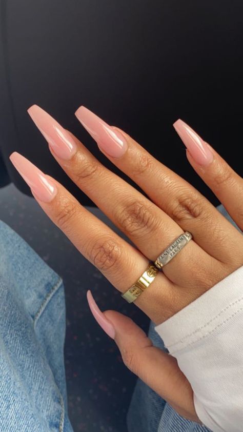 Nude Nails Coffin, Coffin Nails Pink, Ballerina Acrylic Nails, Acrylic Nails Nude, Light Pink Nails, Matte Nail, Nails Nude, Nude Nail Designs, Studded Nails