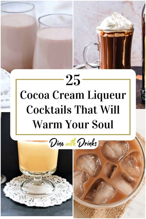 Collage of 4 cocoa cream liqueur cocktails. Chocolate Cream Liqueur Recipe, Creme De Cocoa Drink Recipes, Creme De Cacao Liqueur Recipes, Spiced Rum Recipes, Chocolate Tequila, Liqueur Cocktails, Wine Cocktail Recipes, Drink Recipies, Liqueur Drinks