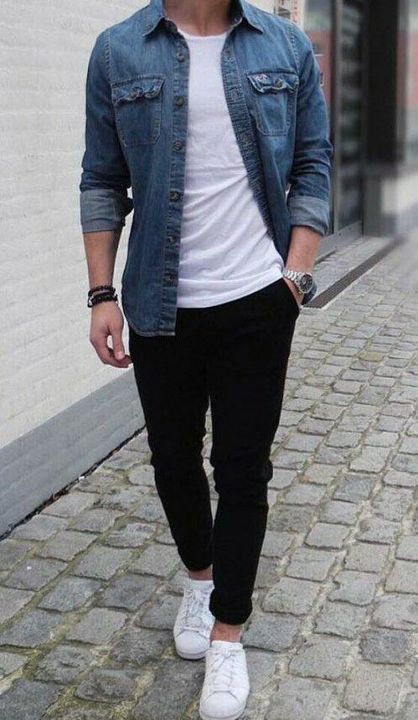 Outfits Juvenil, Casual Denim Shirt, Mens Smart Casual Outfits, Vans Converse, Mens Casual Outfits Summer, Men Fashion Casual Shirts, Stylish Men Casual, Trendy Jackets, Mens Casual Dress Outfits