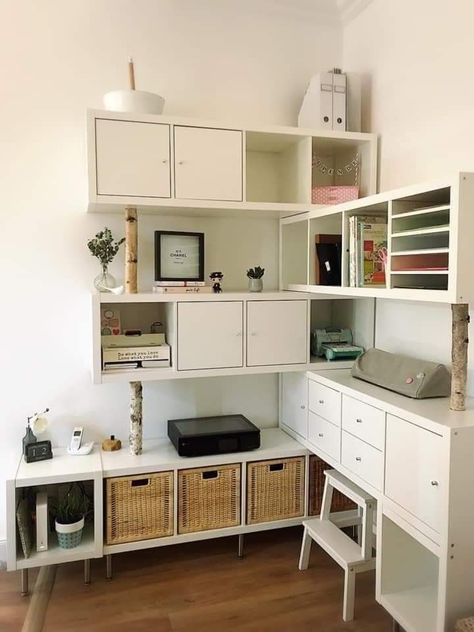 Storage Desk Ideas, Home Office Design Ideas, Office Design Ideas, Small Home Offices, Ikea Kallax, Ikea Home, Diy Patio Furniture Cheap, Kallax Ikea, Classroom Furniture