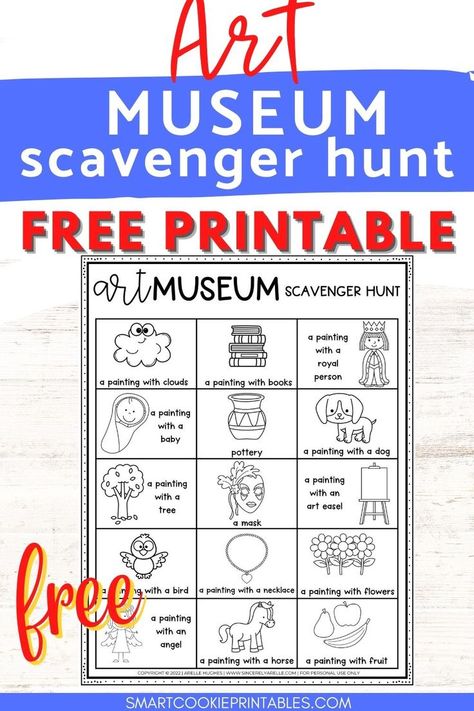 Fun Art Museum Scavenger Hunt Printable for Kids Museum Kids Activities, Museum Scavenger Hunt, Kids Worksheets Printables, Scavenger Hunt For Kids, Printables For Kids, Night At The Museum, Virtual Art, Worksheet Template, Learning Math