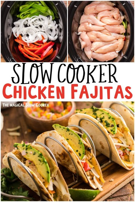 Crockpot Chicken Fajitas - The Magical Slow Cooker Crockpot Fajitas, Slow Cooker Chicken Fajitas, Chicken Fajitas Crockpot, Crockpot Chicken Healthy, Homemade Fajita Seasoning, Easy Slow Cooker Chicken, Meal Plan Ideas, Crockpot Dinners, Fajita Recipe