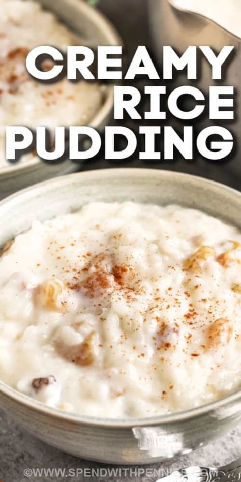 Try making a sweet and creamy rice pudding for dessert. Soothingly sweet this easy-to-make dessert is sure to become a family favorite. This is the best recipe for using up any leftover rice. Just mix the cooked rice, in a pot along with some milk and sugar and cook for a short period of time. Add more milk, combine with an egg, and then add the raisins. And voila, a creamy dessert is made! #ricepudding #ricepuddingrecipe #recipeforricepudding #spendwithpennies Leftover White Rice, Rice And Milk, Best Rice Pudding Recipe, Rice Puddings, Easy Rice Pudding, Old Fashioned Rice Pudding, Keto Pudding, Nutmeg Oil, Bread Pudding Easy