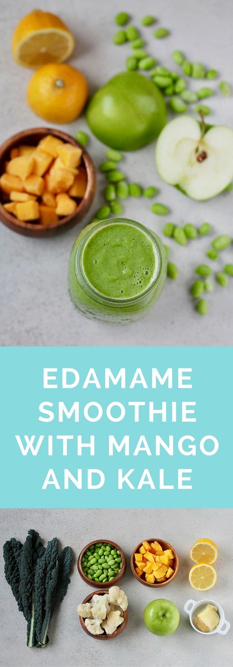 A protein-packed edamame smoothie with mango, kale, green apple, cauliflower, lemon, and ginger to put some zing into your morning routine!  #smoothie #greensmoothie #vegan #plantbased #protein  via @themuffinmyth Edamame Smoothie, Green Juice Benefits, Unprocessed Recipes, Easy Green Smoothie Recipes, Healthy Veggie, Green Detox Smoothie, Kale Smoothie, Smoothie Cleanse, Healthy Green Smoothies