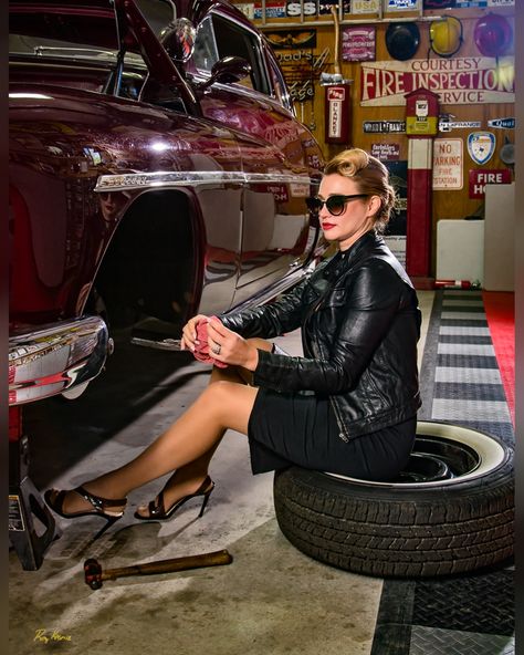 Rolls Rolls, Rosie Riveter, Shop Photoshoot, Boudiour Poses, Pinup Photography, Woman Mechanic, Auto Garage, Summer Shoot, Auto Shop