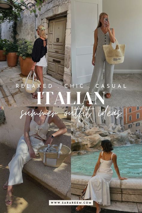 Looking for Italian summer outfits for your upcoming trip? You should check out this list of 15+ Italy outfits that effortlessly exude aesthetic European summer. Everyday Italian Outfits, Italian Summer Aesthetic Outfit Casual, Outfits For Sicily Summer, Fits For Italy, Italian Chic Style, May In Italy Outfits, Touring Italy Outfits, Outfits For Italy In April, Italian Women Style Summer