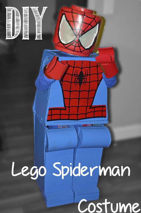 DIY Lego Spiderman Costume Halloween Legoman Spiderman Costume Ideas, Spiderman Halloween, Spider Man Halloween, Lego Spiderman, Office Halloween Decorations, Lego Costume, Halloween Office, Diy Lego, Spiderman Costume