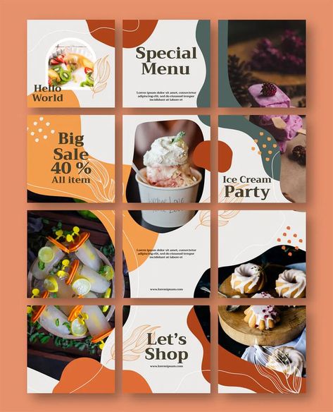 Instagram Grid Layout, Puzzle Food, Food Collage, Instagram Grid Design, Teaching Graphic Design, Instagram Puzzle Template, Instagram Design Layout, Puzzle Template, Instagram Feed Layout