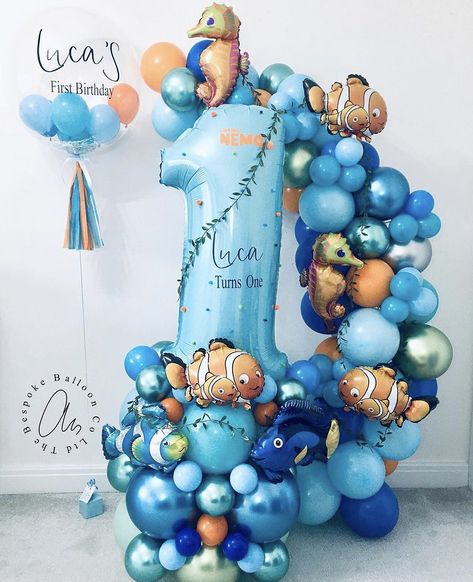 Nemo Balloon Arch, Finding Nemo Balloon Garland, Finding Nemo Balloon Arch, Finding Nemo Party, Baby Party Themes, Nemo Birthday Party, Balloon Business, Nemo Birthday, Balloons Decor