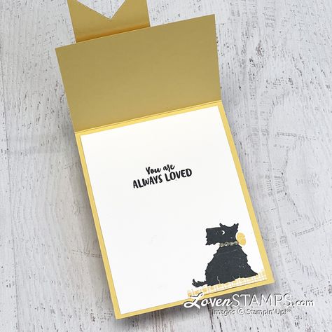 Everyday Gingham Tag Front Fun Fold Card with Stampin' Up!®'s Christmas Scottie Stamps + Punch Bundle - LovenStamps Christmas Scottie, November Christmas, Scotty Dog, Dog Cards, Card Kits, Fun Fold Cards, Love Craft, Scottie Dog, Paper Pumpkin