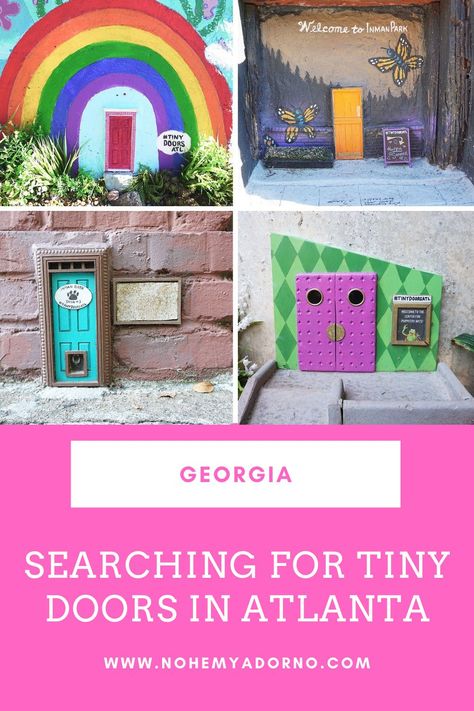 I recently got back from a trip to Atlanta, where I went searching for Tiny Doors in Atlanta. I first came across Tiny Doors ATL on Instagram. The concept reminded me of Wynwood Walls in Miami. I thought the tiny doors were so cute that I started to follow their profile. Knowing that one day I would go on a scavenger hunt for them. #tinydoors #tinydoorsatlanta #tinydoorsinawall #tinydoorsdiy Tiny Doors, Puppetry Arts, Atlanta Beltline, Wynwood Walls, Sandwich Board, Pink Door, Rainbow Painting, Dog Door, Middle School Art