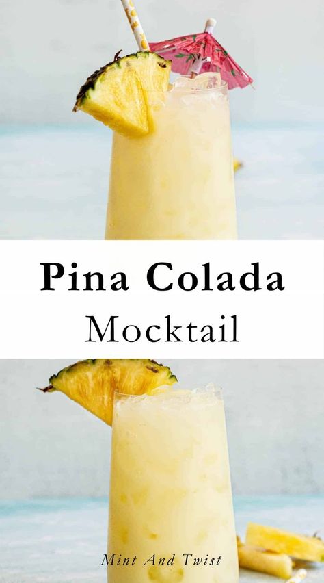 This Pina Colada mocktail combines cream of coconut with pineapple juice and a touch of lemon. Fill with ice and add tropical garnishes. A fusion of tropical pineapple and creamy coconut flavors, this virgin piña colada recipe is the perfect refreshing drink for hot summer days. It’s a non-alcoholic drink that captures the vibrant essence of the classic piña colada and offers a fun and delicious twist. It offers the entire family an opportunity to enjoy it. Pina Colada Recipe Non Alcoholic, Colada Drinks, Pina Colada Mocktail, Summer Mocktails, Easy Mocktails, Virgin Pina Colada, Virgin Cocktails, Virgin Drinks, Cream Of Coconut