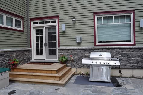 Back door deck steps***Repinned by https://zipdandy.com/backyardguy. Up to 80% commission. Mobile Marketing Tools for Small Businesses from $25/m. Normoe, the Backyard Guy (1 backyardguy on Earth). Wooden Patio Doors, Patio Stairs, Door Decks, Front Door Steps, Backyard Ideas For Small Yards, Patio Steps, Deck Steps, Outdoor Steps, Deck Stairs