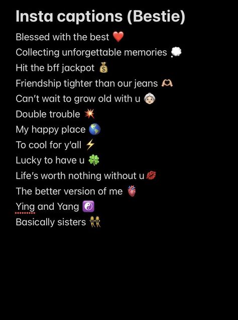 Instagram caption for you and your bestiefollow for more Status Captions For Friends, Comment For Bestie Post, Comment On Sisters Post On Instagram, With Bestie Captions, Comment On Besties Post, Memories With Friends Captions, Bff Comments On Insta, Bestie Comments On Insta, Bestie Captions Instagram Short