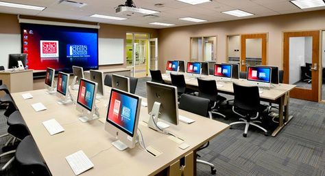 School Computer Room Design, School Computer Lab Design, School Computer Room, Lab Komputer, Computer Lab Design, Lab Interior, School Computer Lab, College Computer, Computer Course