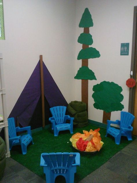 camping theme classroom pictures | Camping Classroom theme. We will be reading by the campfire all year ... Pinterest Classroom, Preschool Camping, Camping Preschool, Classroom Camping, Camp Vbs, Camping Theme Preschool, Camp Read, Camping Classroom, Camping Theme Classroom