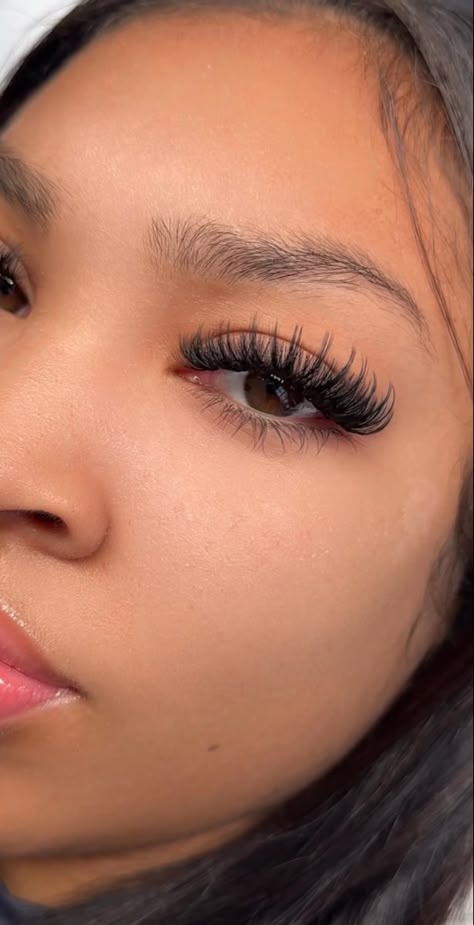 Hybrid Doll Eye Lash Extensions, Doll Eye Lash Extensions, Eye Lash Extensions Styles, Doll Eye Lash, Natural Eyelashes Extensions, Makeup Tutorial Products, Lash Extensions Ideas, Lashes Styles, Black Hair Protective Styles