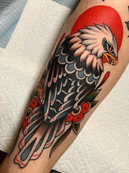 50+ Bright & Trendy American Traditional Tattoos To Be Inspired — InkMatch Tattoo New York, Old Style Tattoos, Traditional Tattoo Man, Traditional Eagle, Traditional Eagle Tattoo, Tattoo New, Traditional Tattoo Inspiration, Neotraditional Tattoo, Traditional Style Tattoo