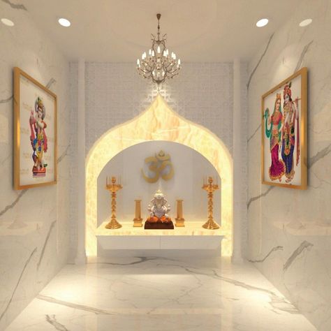 Puja Room Marble Design, White Marble Temple For Home, White Mandir For Home, Artefacts For Home Decor, Temple Ideas For Home, Marble Pooja Room, Marble Temple Design, Marble Temple For Home, Home Temple Ideas Puja Room