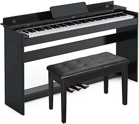 HEXANT 88-Key Full-Size Digital Piano, Upright Flip Semi-Weighted Electric Keyboard Piano with 3 Pedal and Multi-Functional Keyboard for Beginner(with Bench,Black) $300.00 Electric Keyboard, Black Piano, Keyboard Stickers, Piano Bench, Upright Piano, Graphic Design Tools, Electric Piano, Keyboard Piano, Digital Piano