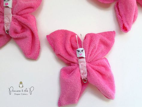 Washcloth Butterfly Stocking Stuffer by PrincessAndThePbaby, $3.25 Washcloth Origami, Washcloth Butterfly, Washcloth Lollipops, Christmas Baby Shower, Easter Basket Stuffer, Baby Shower Favor, Handmade Kids, Spa Party, Baby Shower Planning