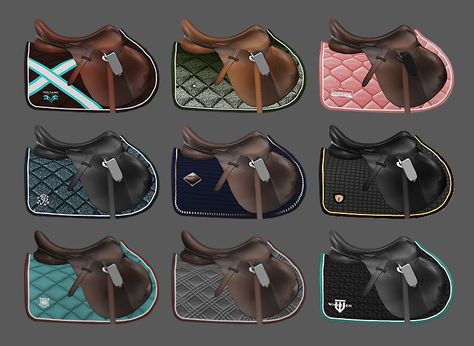 Ts4 Horse Ranch Cc, Sims 4 Equestrian Cc, Sims 3 Horse Cc, Show Jumping Saddle, Horse Stables Design, Sims Traits, Mods Ts4, Ranch Family, Jumping Saddle Pads