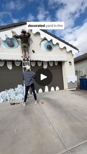 217K views · 23K reactions | I’m trying to win best decorated yard in the neighborhood. 
Today we worked on adding snow to the roofline and the decorative edging at the base of the house. 

I used my jigsaw to cut out a squiggly shape out of foam insulation and stuck it to the eaves of the house using gorilla tape! 
For the base portion I cut the same shape out of felt fabric and taped it onto the house. 

Come back to see how I made giant snowballs, a snowball arch, added fake snow on the ground and lit the whole thing up!  #diy #diyholidaydecor #diyoutdoordecor #winterwonderland #diymama #doityourself #monstergarage #diysnow #fakesnow | Morgan Renfro Monster Garage, Fake Snow, Diy Outdoor Decor, Foam Insulation, Diy Holiday Decor, The Neighborhood, Felt Fabric, Come Back, Cookie Decorating