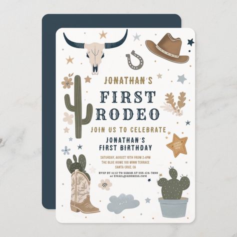 Cowboy Wild Western First Rodeo First Birthday 1st Invitation Rodeo First Birthday, Rodeo 1st Birthday, Fun Birthday Invitations, Party Games Diy, Birthday 1st, Desserts Party, Cowboy Rodeo, First Rodeo, Cake Picks