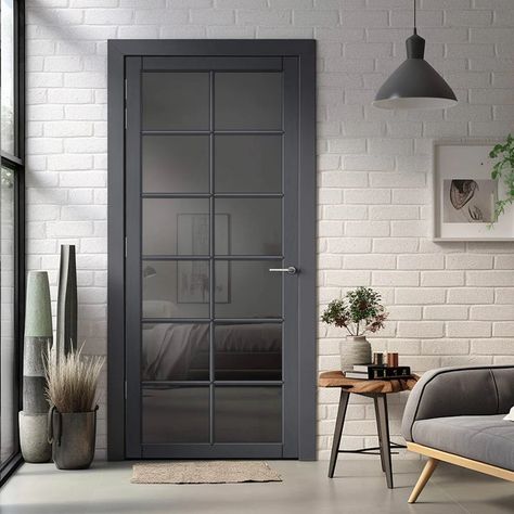 Urban Lite® - Pietta Door DD0119T Tinted Glass - Dark Grey Premium Pri Joinery Tools, Warehouse Conversion, Grey Doors, Internal Door, Wood Grain Texture, British Heritage, Internal Doors, Dream Spaces, Composite Wood