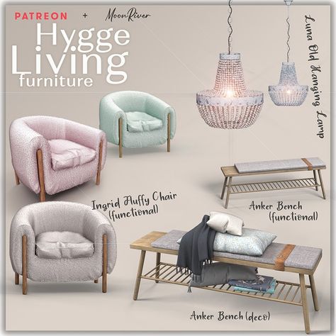 Hygge Living Furniture set | Patreon Sims 4 Cc Furniture Living Room Set, Sims 4 Cc Furniture Living Rooms Patreon, Sims 4 Cc Chair, Living Room Sims 4, Sims 4 Cc Furniture Living Rooms, Sims Outfits, The Sims 4 Custom Content, Sims Furniture, Furniture Cc