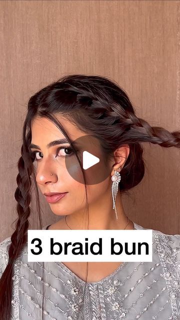 Indian Updo Hairstyles, French Braid Bun Hairstyles, French Bun Hairstyles, Plait Bun, Braid Bun Hairstyles, Braid Into A Bun, Eid Hairstyles, Bun With Braid, Braid Buns