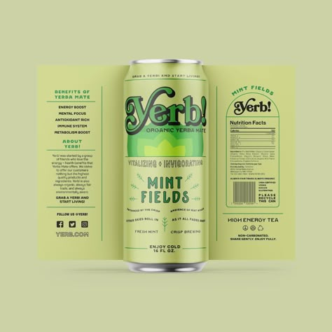 Yerb! Organic Yerba Mate on Packaging of the World - Creative Package Design Gallery Can Label Design Packaging, Drink Label Design, Kombucha Labels, Superfood Granola, Can Packaging Design, Packaging Design Creative, Nutrition Facts Design, Beer Packaging Design, Beverage Design