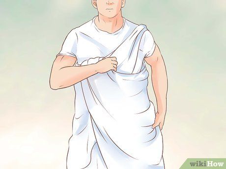 Image titled Tie a Toga Step 10 How To Tie A Toga, Greek God Costume Male, Mens Toga Costume, Toga Costume Diy, Toga Party Costume, Diy Toga, Ancient Rome Clothing, Greek Mythology Costumes, Sheet Costume