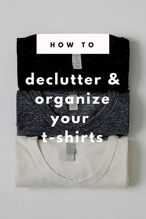 HOW TO DECLUTTER AND ORGANIZE T SHIRTS  Organized Closets Storing Tee Shirts In Closet, Storing T Shirts, Tshirt Hanging Ideas, How To Organize T Shirts, Organize T Shirts, T Shirt Organization, Tshirt Organization Ideas, Organized Closets, T Shirt Storage