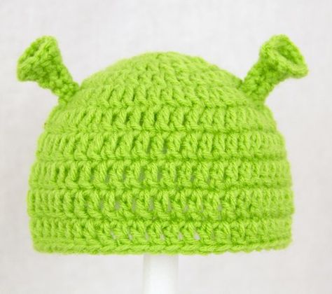 Shrek Hat, Green Crochet Beanie, Crochet Novelty, Shrek Costumes, Ears Hat, Crochet Costumes, Crochet Wig, Crochet Kids Hats, Green Crochet