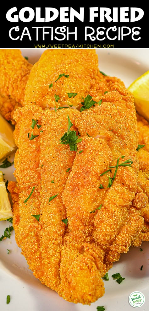 Golden Fried Catfish - Sweet Pea's Kitchen Cat Fish Dinner Ideas, How To Fry Catfish Fillets, Catfish Breading Recipes, Fried Catfish Recipe Southern, Catfish Seasoning Recipe, Fried Whole Catfish, Catfish Fillet Recipes, Fried Catfish Fillets, Cooking Catfish