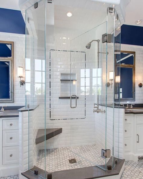 Twin Shower Bathroom, Twin Shower Ideas Bathroom, Boys Shared Bathroom, Teen Bathroom Ideas Shared Boy And Girl, Kids Bathroom Ideas Shared Boy And Girl Decor, Locker Dresser, Guest Bathroom/kids Bathroom, Hex Tiles, Hex Tile