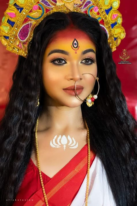 Durga Look Makeup, Kali Makeup Look, Durga Maa Look, Durga Maa Makeup Look, Durga Makeup Look, Agomoni Photoshoot, Navratri Makeup Look, Krishna Makeup, Navratri Makeup