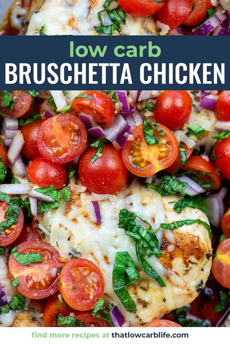 Baked Bruschetta, Chicken Bruschetta Bake, Chicken Bruschetta Recipe, Chicken Bruschetta, Bruschetta Chicken, Low Carb Chicken Recipes, Bruschetta Recipe, Low Carb Soup, Low Carb Diet Recipes