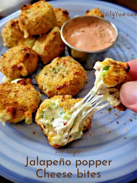 Jalapeno Poppers Oven, Air Fryer Jalapeno Poppers, Air Fryer Jalapeno, Jalapeno Popper Bites, Daily Yum, Jalapeño Poppers, Cheese Ball Recipes, Cheese Bites, Cheese Balls