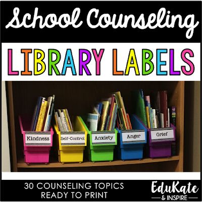 Free School Counseling Library Labels Elementary School Counseling Office, School Counseling Books, School Counseling Office, School Social Workers, Library Labels, Emotional Books, Library Organization, Counselor Office, Counseling Lessons