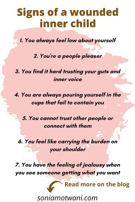 How do you know your inner child needs healing? Here are some warning signs that shows your inner child is wounded and you need re-parenting yourself. These are some things you should tell your inner child and help heal your inner child. #reparenting #re-parent #healyourself #innerchildwound Re Parenting Inner Child, How To Parent Yourself, Wounded Inner Child, Reparenting Your Inner Child, Reparenting Yourself, Internal Family Systems, Healing Journaling, Healing Affirmations, Inner Child Healing