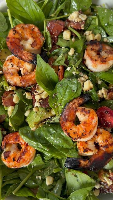 Daniela’s Dish on Instagram: "Warm Bacon and Shrimp Salad. This salad gives  all the summer vibes even though it’s a warm dressing. It’s loaded with all the summer staples like grilled corn shrimp and garden ripe tomatoes and it’s got a warm tangy dressing to top it all off. It’s hearty enough be a dinner salad and it’s super easy to prepare. You can prep all the ingredients ahead and reheat the dressing to pour over top the last minute.  Be sure to save and try this one before summer is over! The recipe is on our blog!
•
#summer #summersalad #salad #bacon #spinach #corn #tomatoes #avocado #bluecheese #spinachsalad" Blackend Shrimp, Shrimp Salad, Ripe Tomatoes, Spinach Salad, Grilled Corn, Dinner Salads, Summer Staples, Blue Cheese, Summer Salads